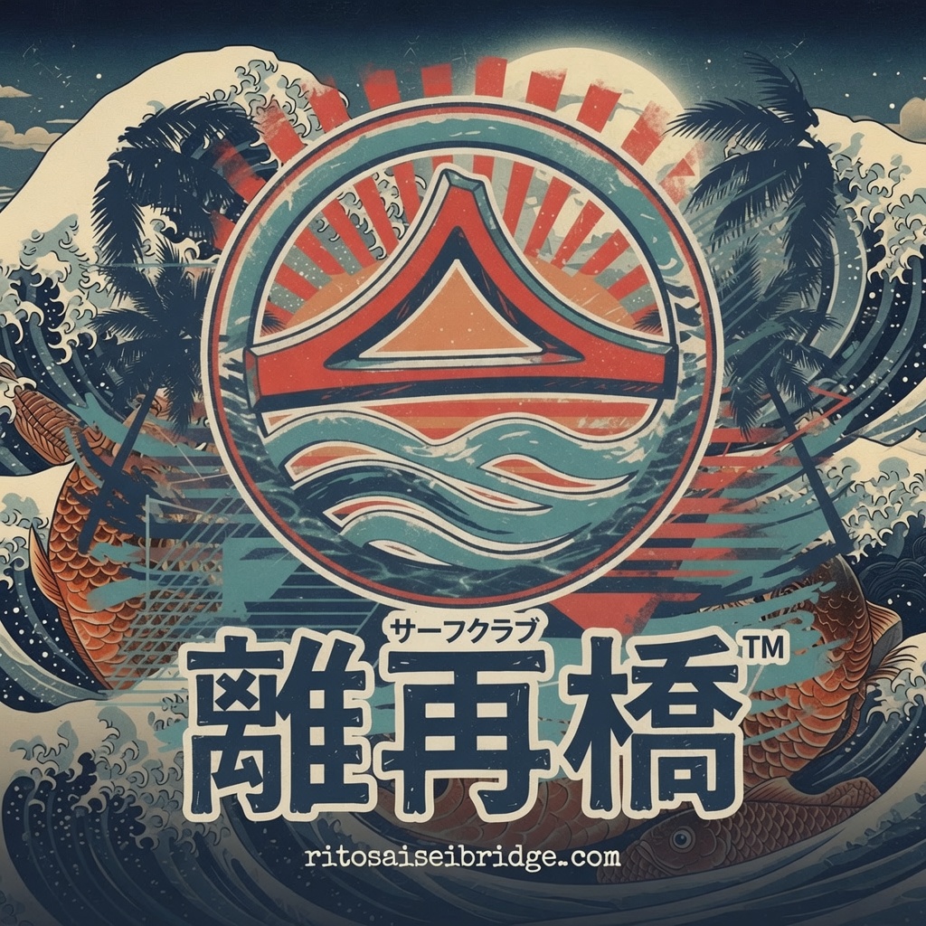 Rito Saisei Bridge logo — Japanese wave and koi artwork with the bridge symbol